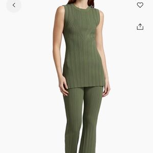 Veronica Beard Seema Sage Green Matching Ribbed Knit Pants and Top